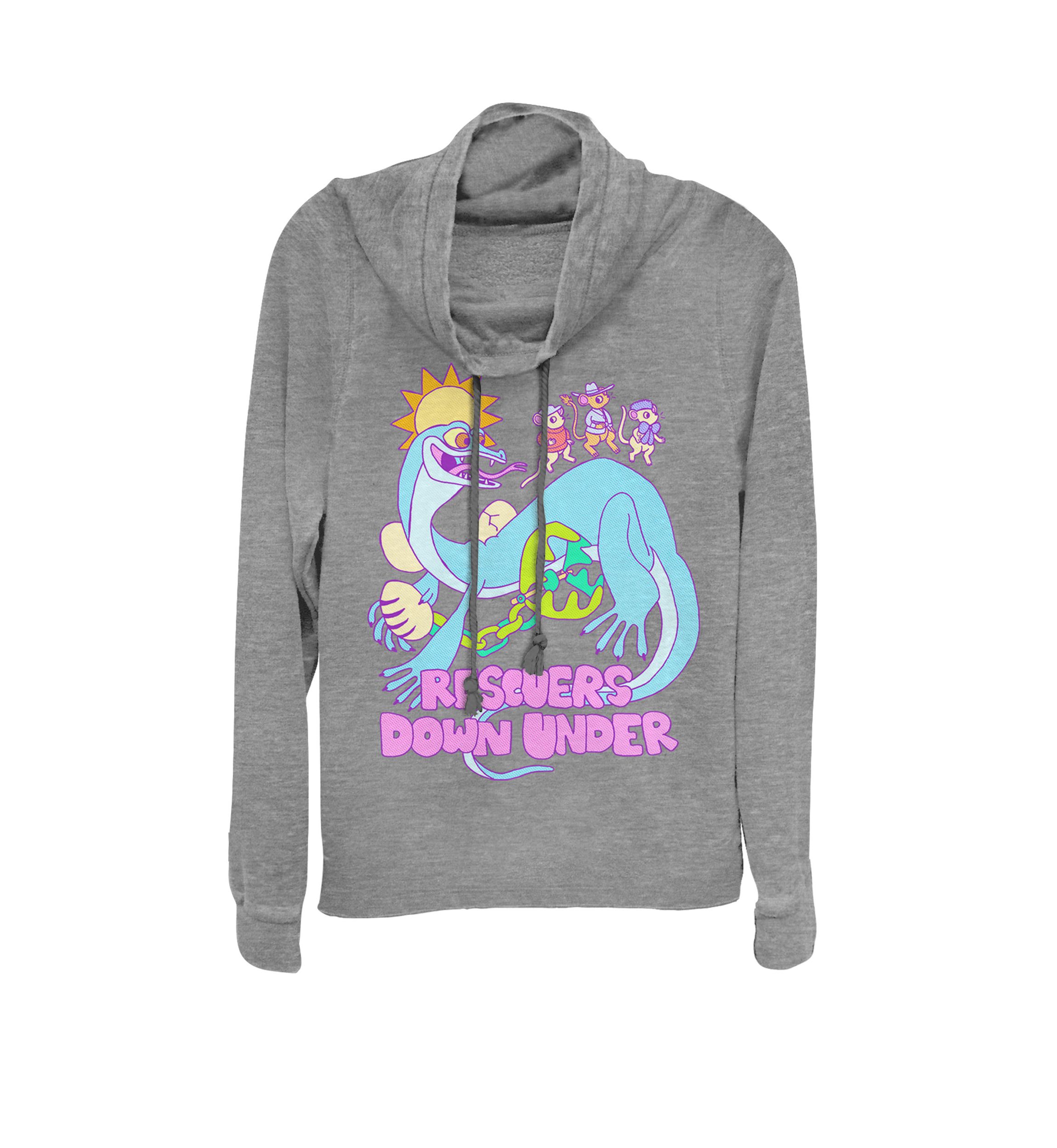 Rescuers Down Under Cute Cartoon Lizard Cowl Neck Pullover