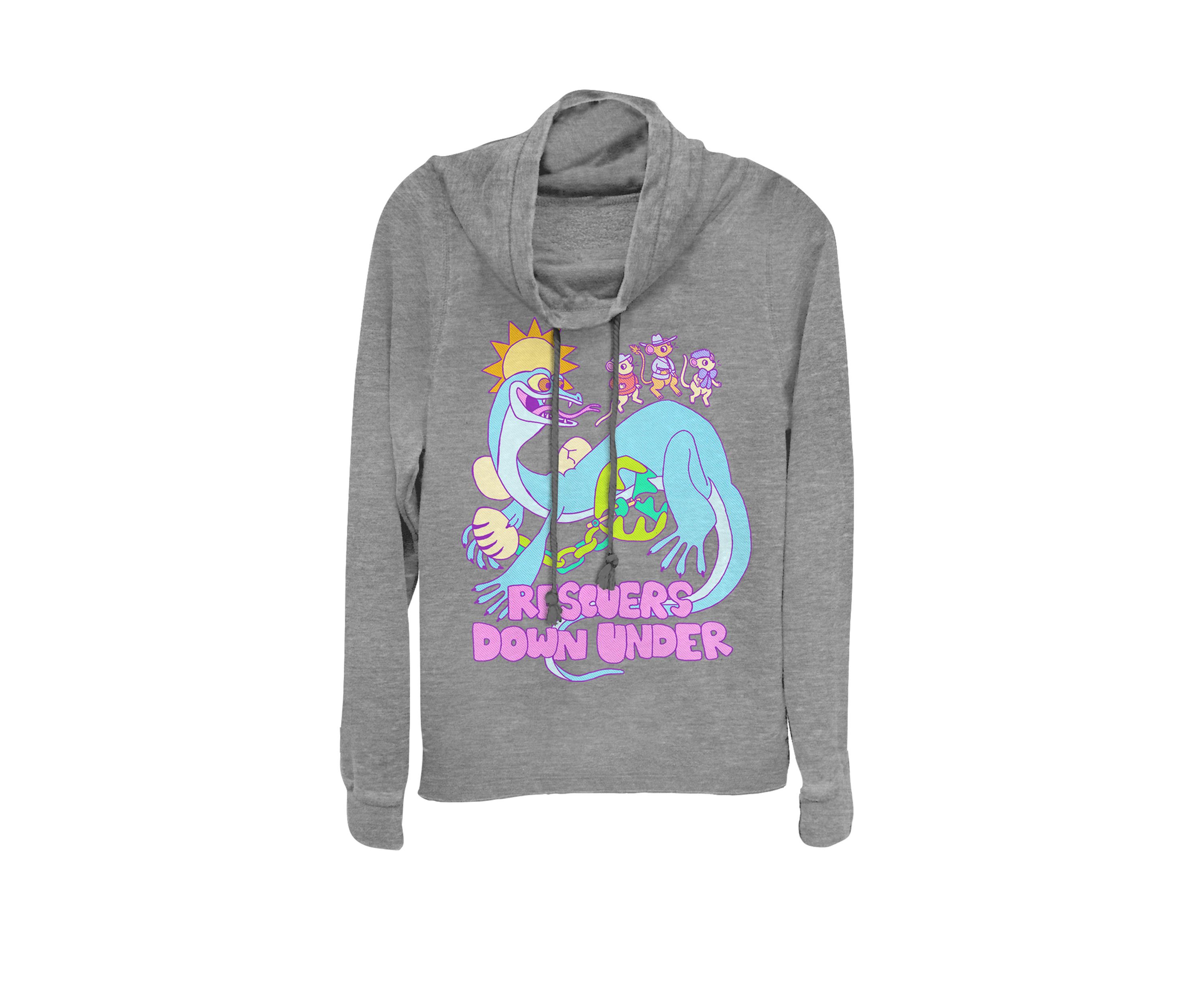 Rescuers Down Under Cute Cartoon Lizard Cowl Neck Pullover