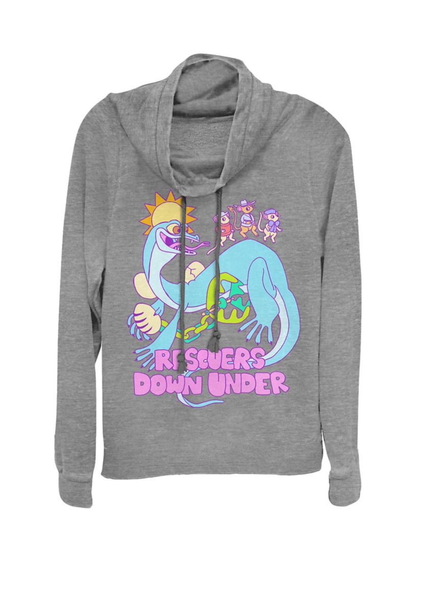 Rescuers Down Under Cute Cartoon Lizard Cowl Neck Pullover