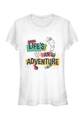 Disney Pixar Women's Juniors' Life's an Adventure Graphic Top, White, XXL