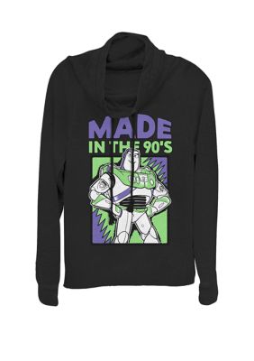 Disney Pixar Women's Toy Story 4 Buzz Lightyear Made In The 90's Cowl Neck Pullover, Black, XSmall