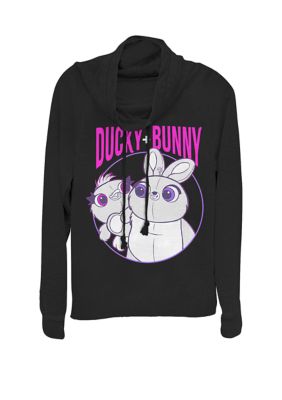 Disney Pixar Women's Toy Story 4 Ducky & Bunny Circle Logo Cowl Neck Graphic Pullover, Black, Large