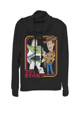 Disney Pixar Women's Toy Story Buzz & Woody Portrait Cowl Neck Pullover, Black, Large
