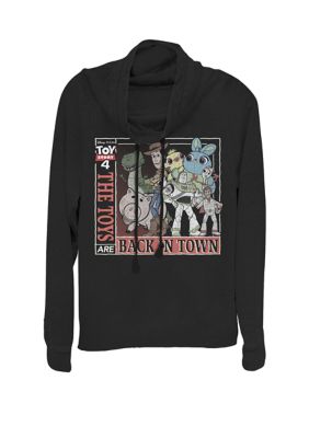 Disney Pixar Women's Toy Story 4 The Toys Are Back in Town Group Cowl Neck Graphic Pullover, Black, Large
