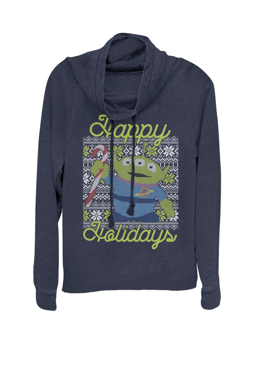 Toy Story Alien Happy Holidays Ugly Sweater Cowl Neck Pullover