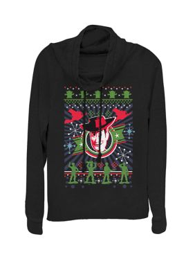 Disney Pixar Women's Toy Story Woody Ugly Christmas Sweater Cowl Neck Pullover, Black, Large