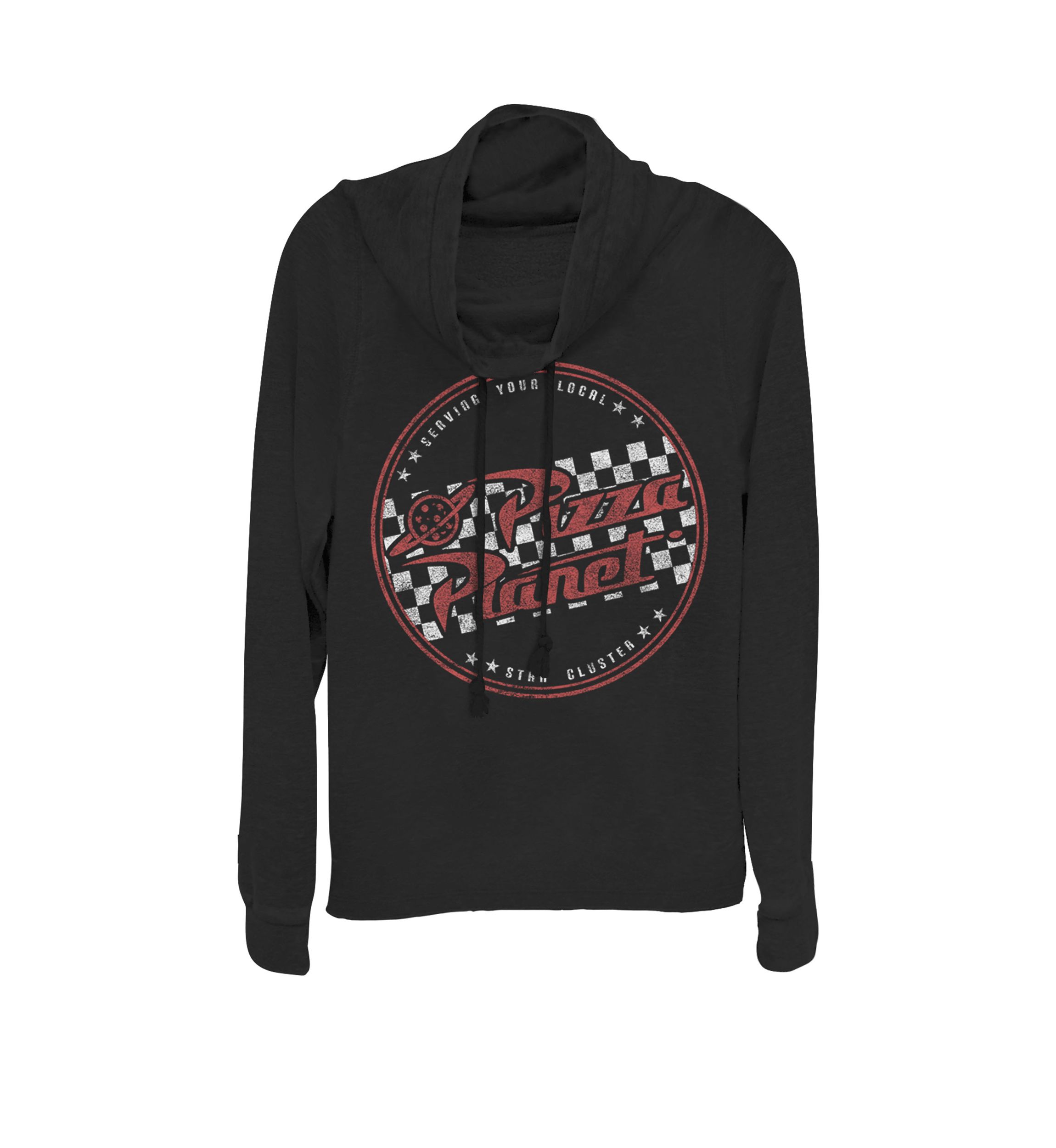 Toy Story Pizza Planet Checkered Logo Cowl Neck Pullover