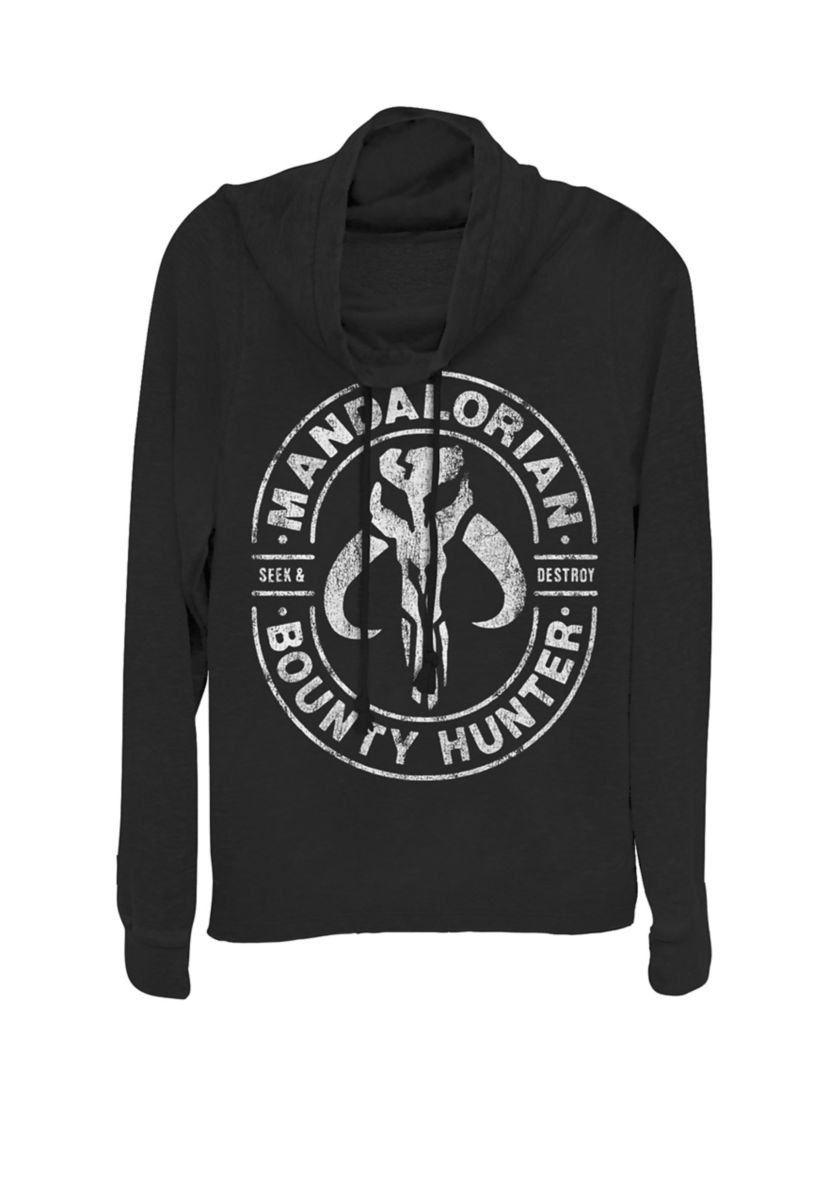 The Mandalorian Distressed Bounty Hunter Logo Cowl Neck Graphic Pullover