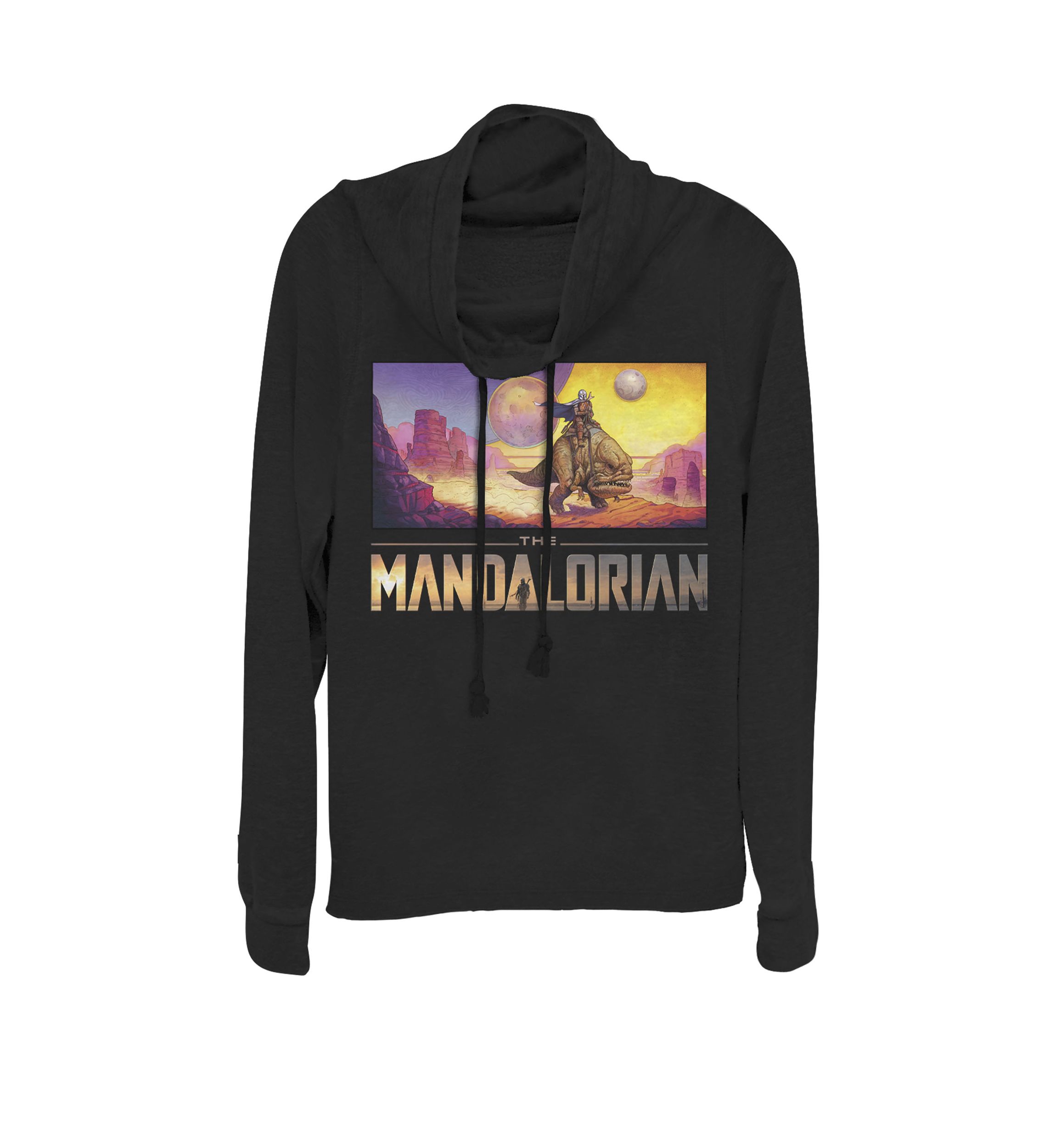 The Mandalorian Skyline Portrait Cowl Neck Graphic Pullover