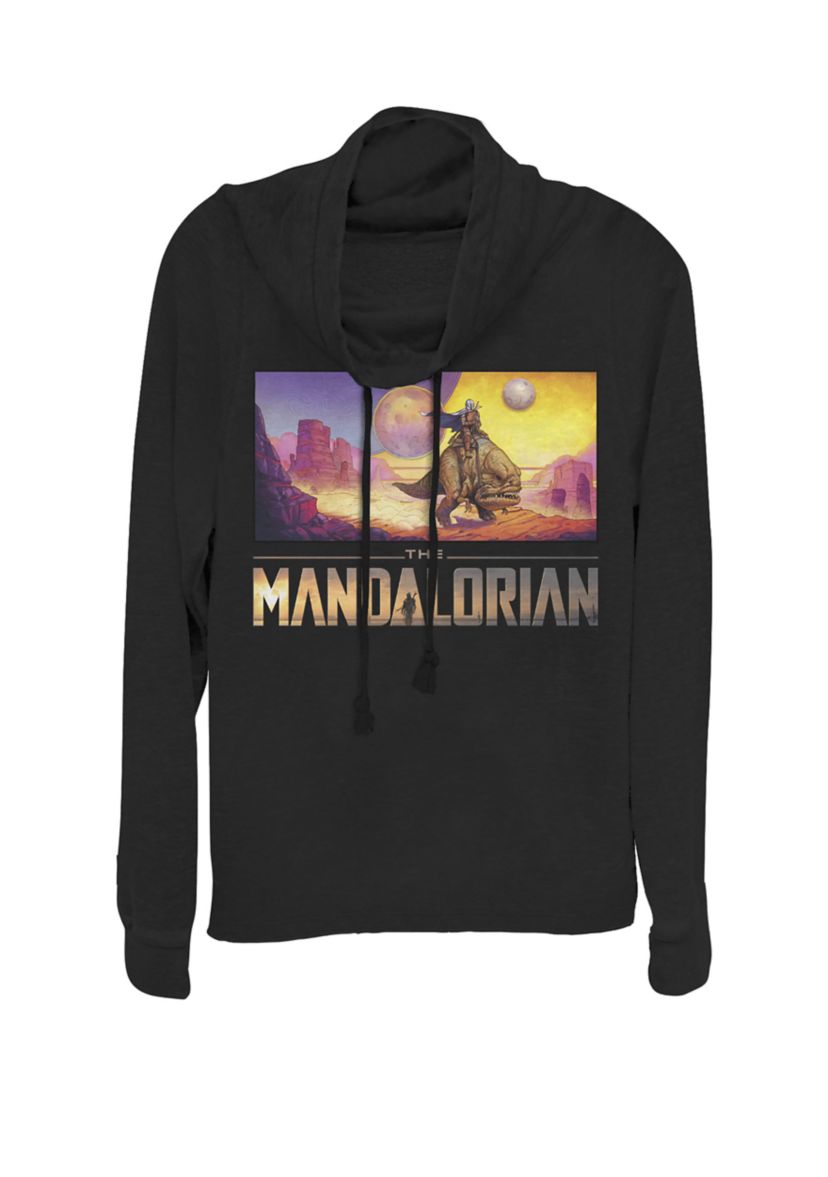 The Mandalorian Skyline Portrait Cowl Neck Graphic Pullover