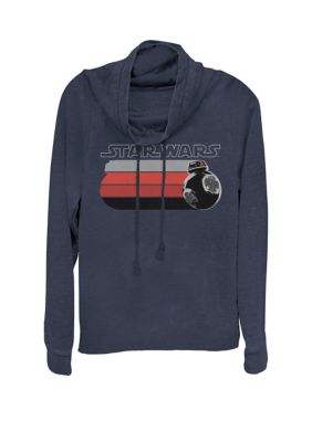 Star Wars Women's Last Jedi BB-9E Rolling Stripes Cowl Neck Graphic Pullover, Navy Blue, Large