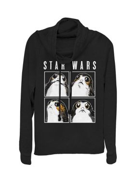 Star Wars Women's Episode 8 Porg Square Boxes Z1 Cowl Neck Graphic Pullover, Black, XSmall