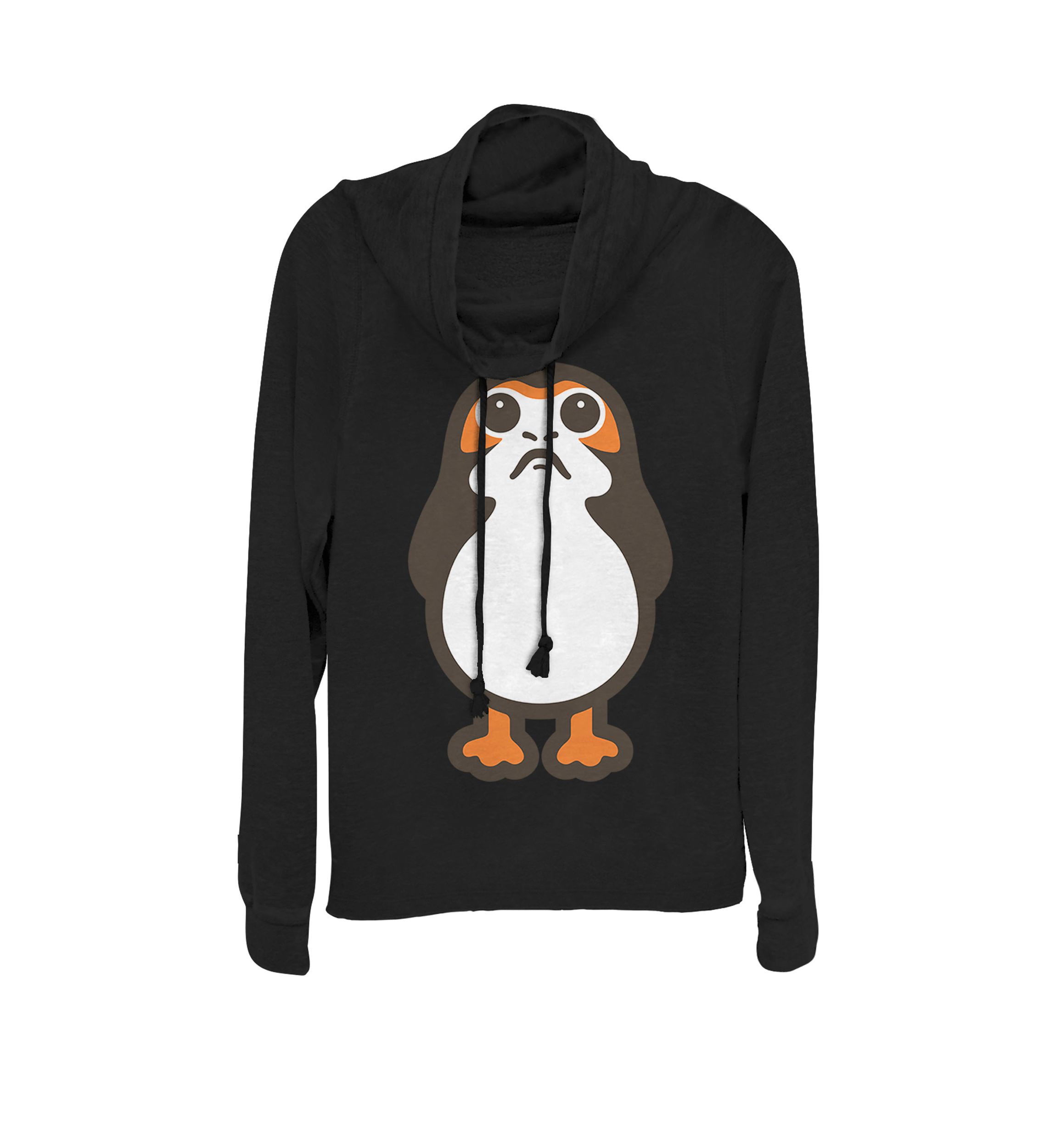 Juniors Last Jedi Porg Cute Cartoon Cowl Neck Graphic Pullover
