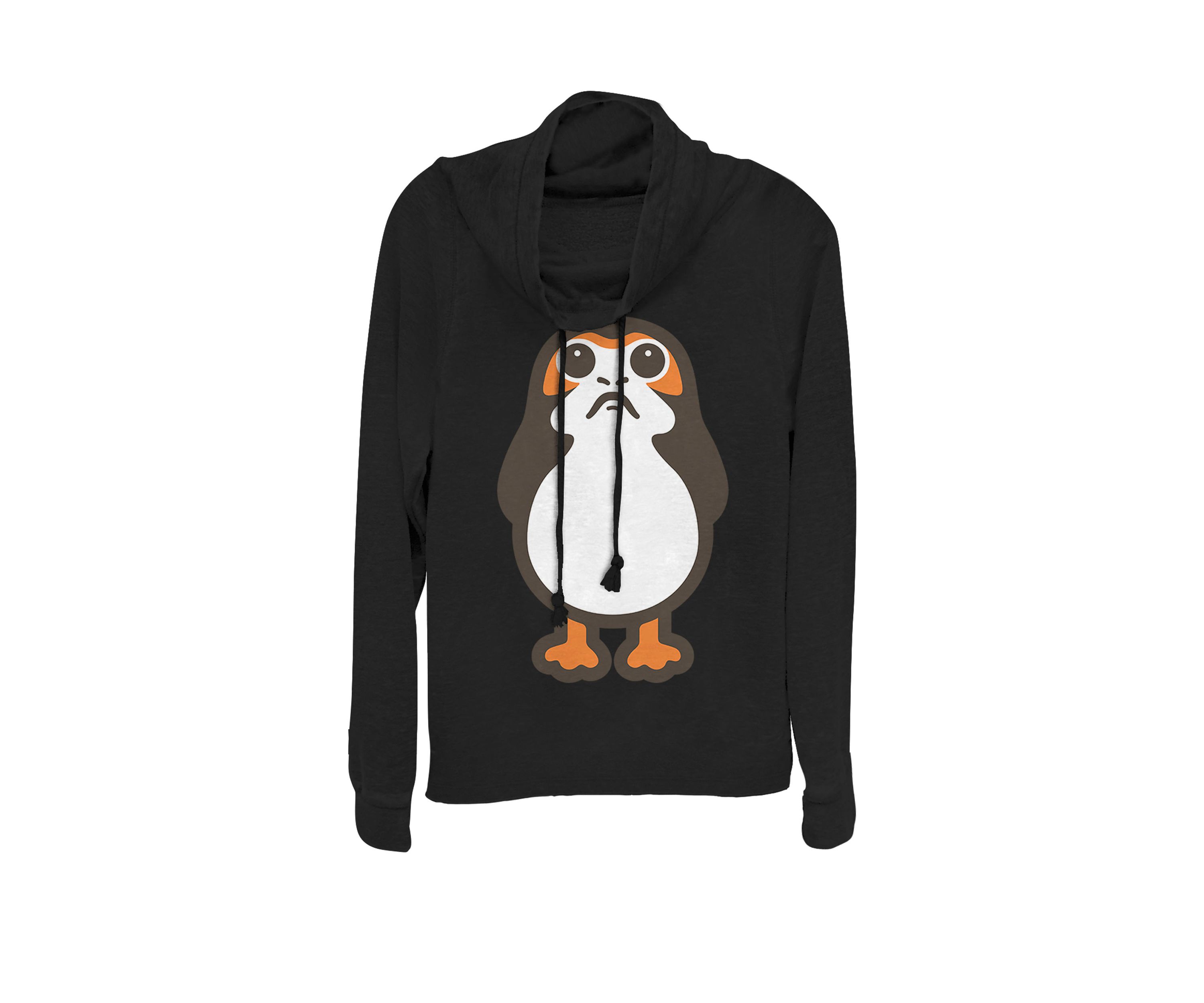 Juniors Last Jedi Porg Cute Cartoon Cowl Neck Graphic Pullover