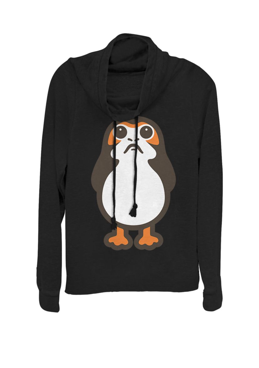Juniors Last Jedi Porg Cute Cartoon Cowl Neck Graphic Pullover
