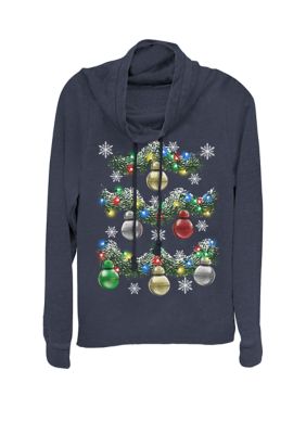 Star Wars Women's Junior's Christmas BB-8 Holiday Garland Cowl Neck Graphic Pullover