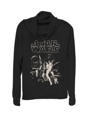Star Wars Women's A New Hope Classic Group Poster Graphic Cowl Neck Pullover, Black, XSmall