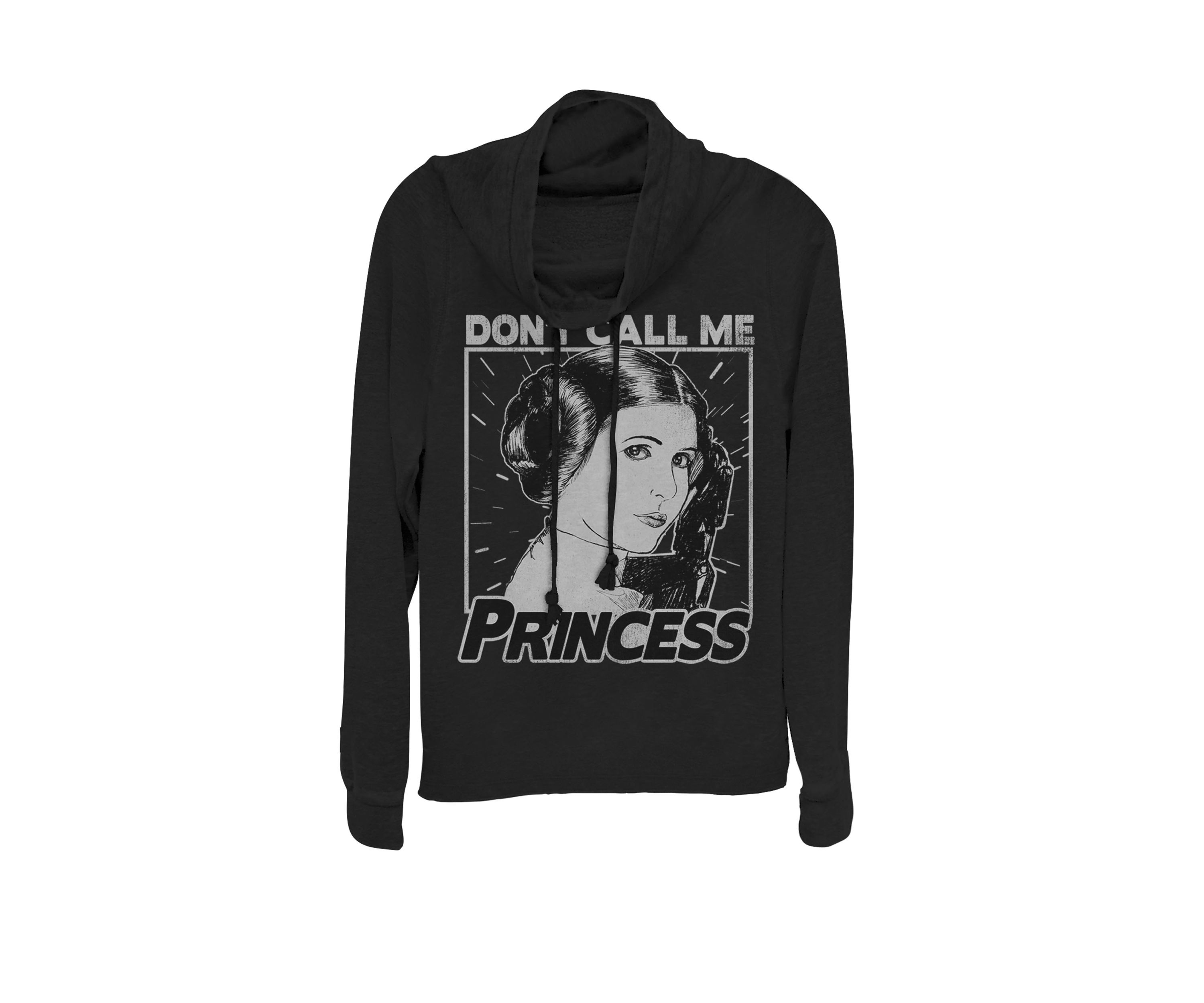 Juniors Leia Dont Call Me Princess Cowl Neck Graphic Pullover