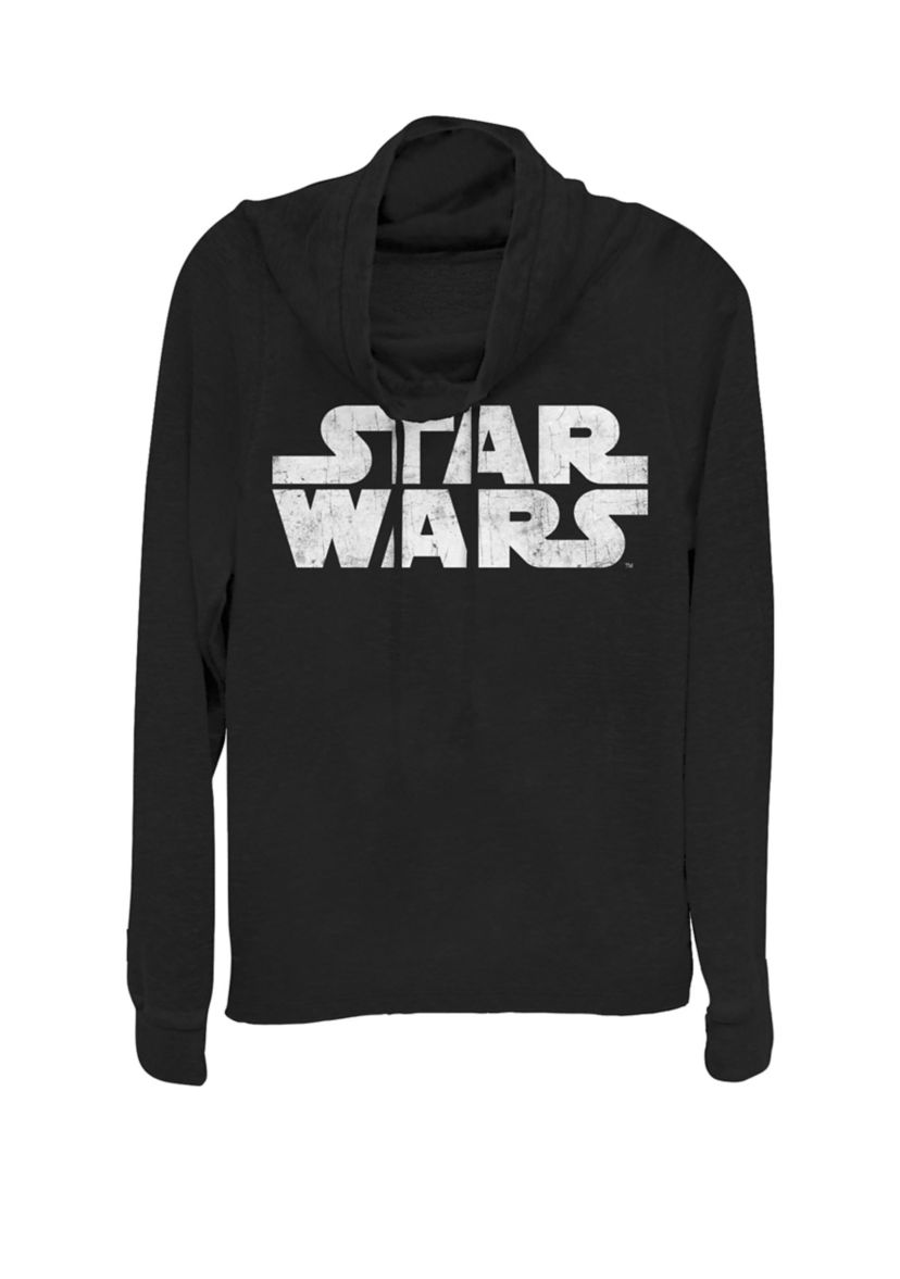 Juniors Simple Vintage Logo Cowl Neck Graphic Pullover