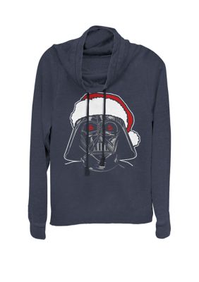 Star Wars Christmas Santa Hat Darth Vader Big Face Cowl Neck Pullover, Navy Blue, Medium -  0194747714990