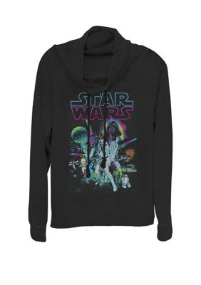 Star Wars Women's A New Hope Neon Classic Group Poster Cowl Neck Pullover, Black, XSmall