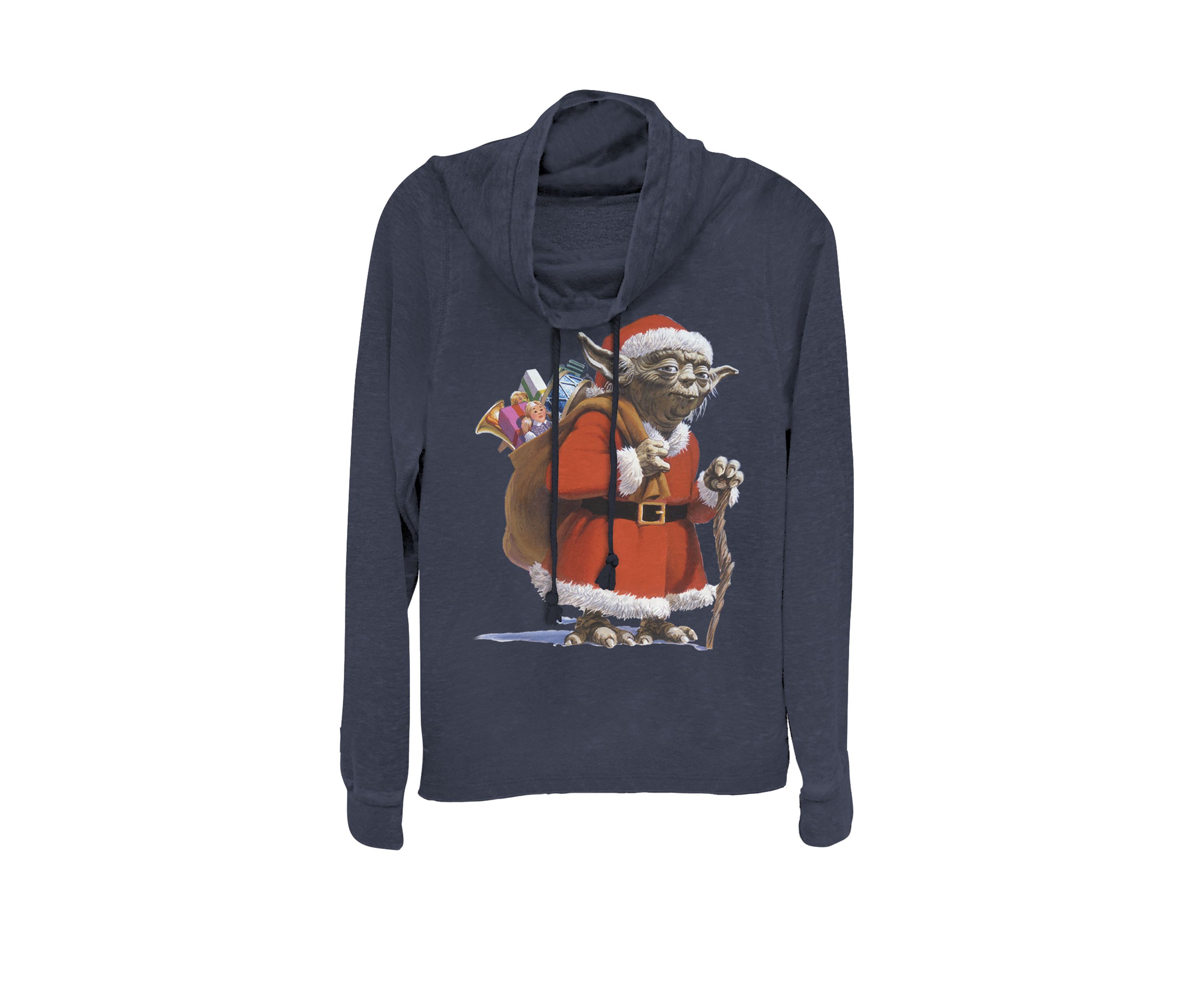 Christmas Santa Yoda Portrait Cowl Neck Pullover