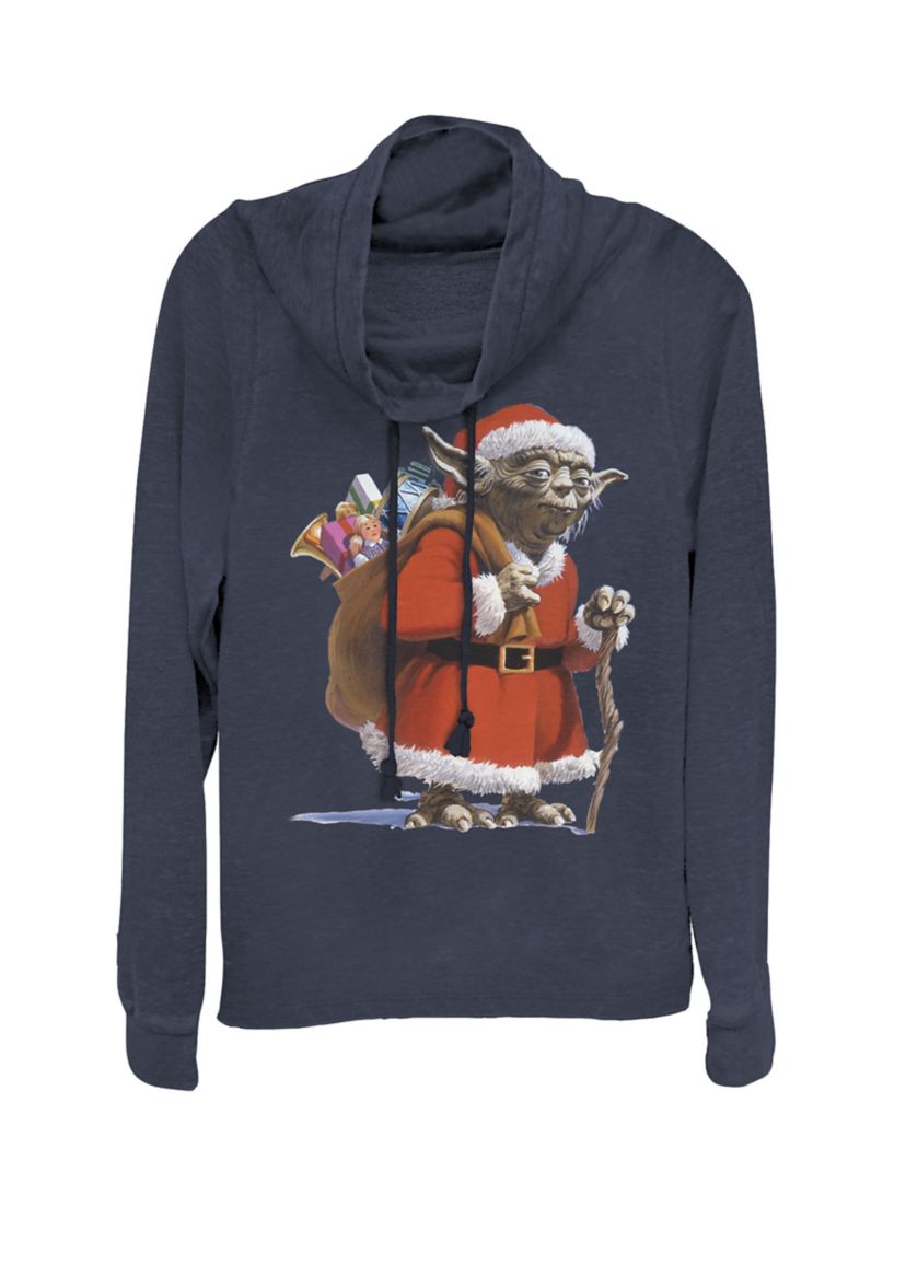 Christmas Santa Yoda Portrait Cowl Neck Pullover