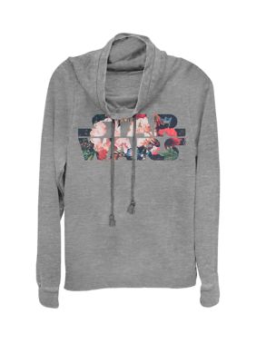 Star Wars Women's Antique Flower Print Logo Cowl Neck Pullover, Grey, XSmall