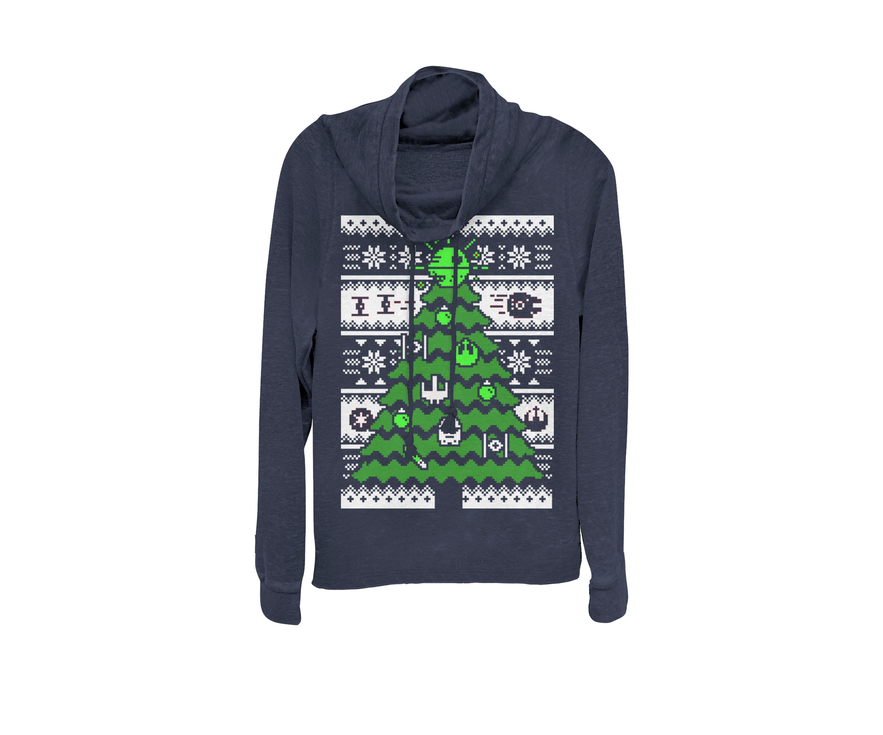 Death Star Christmas Tree Ugly Sweater Cowl Neck Pullover