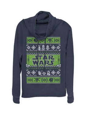 Star Wars Women's 8-Bit Characters Holiday Ugly Sweater Cowl Neck Pullover