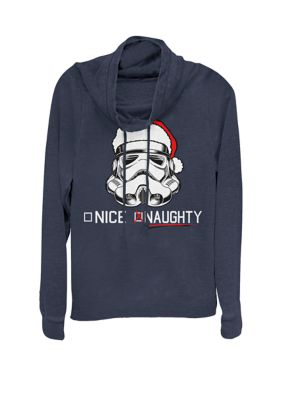 Star Wars Women's Stormtrooper Nice Or Naughty Christmas Cowl Neck Pullover, Navy Blue, XXL