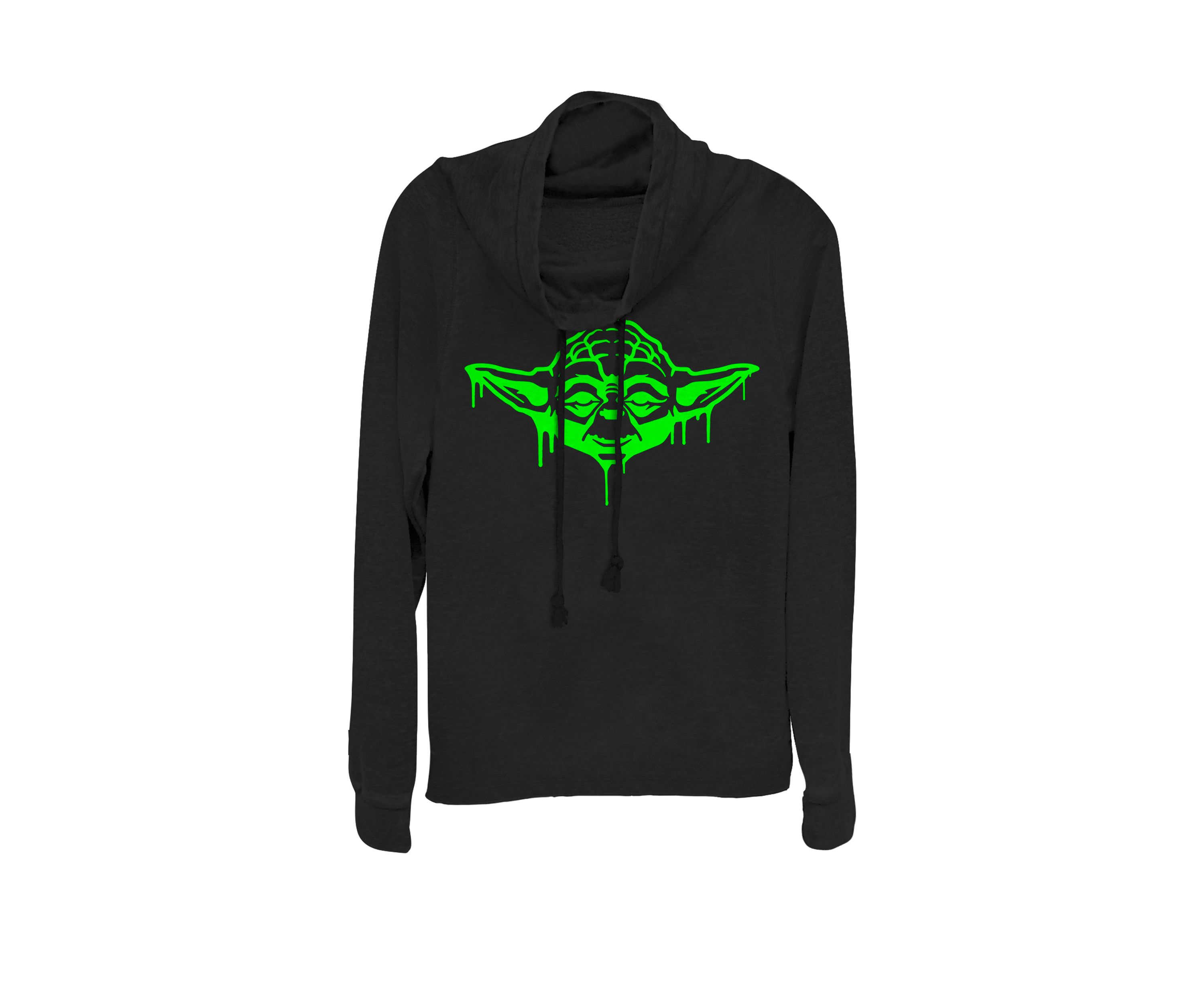 Yoda Neon Tonal Green Oozing Face Drip Cowl Neck Pullover