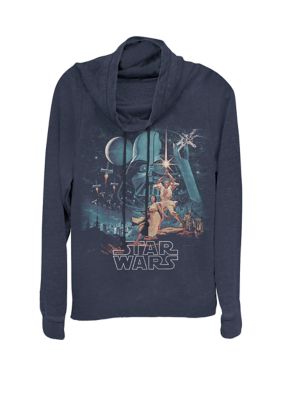 Star Wars Women's A New Hope Faded Vintage Poster Cowl Neck Pullover, Navy Blue, XXL