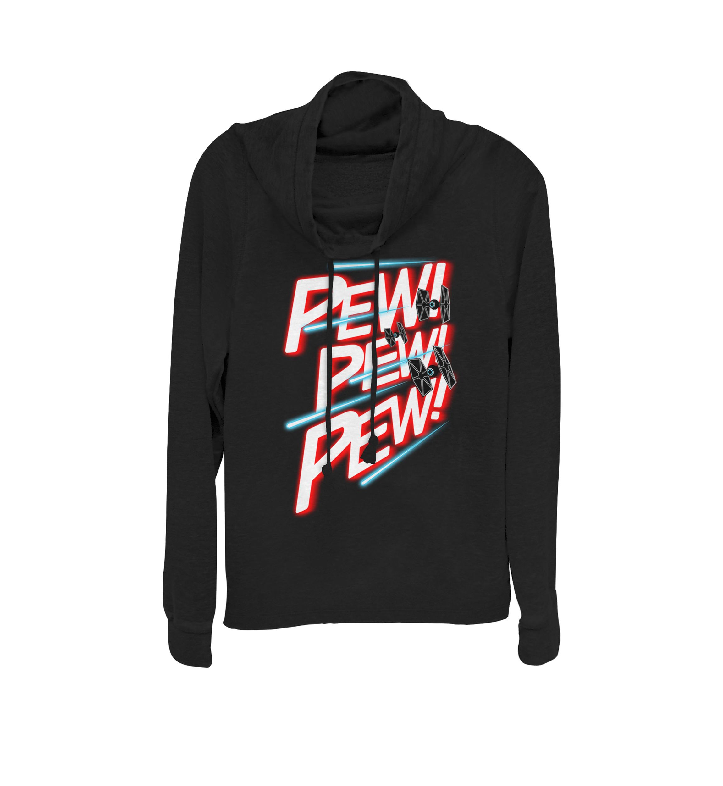 TIE Fighter Pew Pew Pew Cowl Neck Graphic Pullover