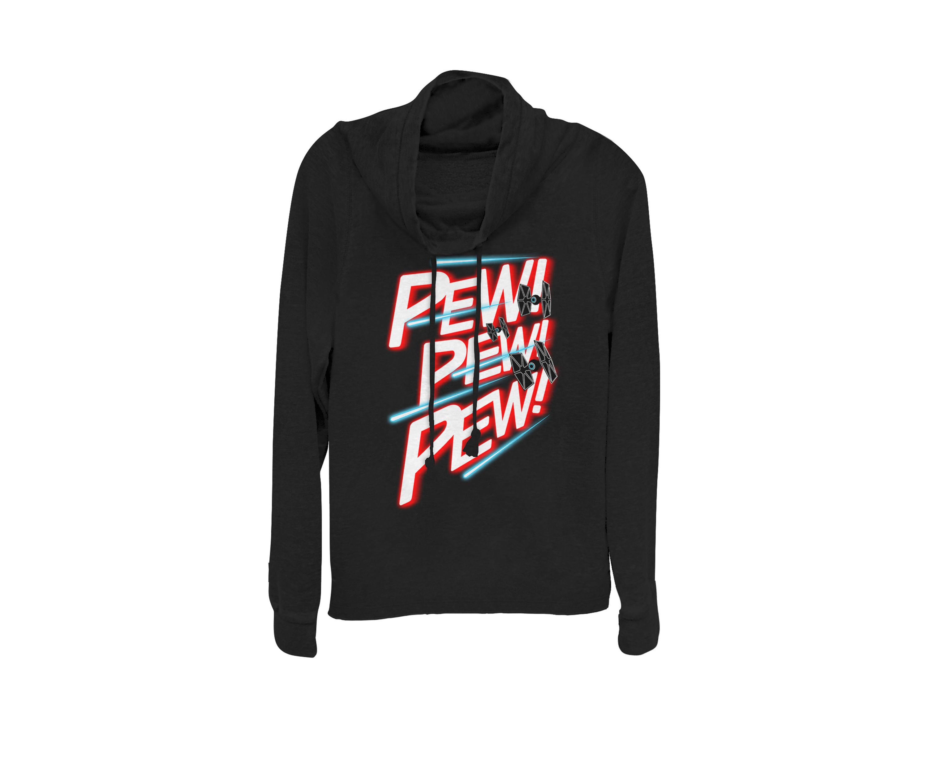 TIE Fighter Pew Pew Pew Cowl Neck Graphic Pullover