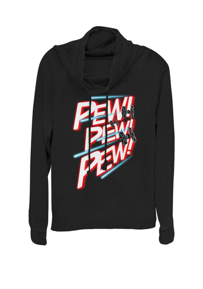 TIE Fighter Pew Pew Pew Cowl Neck Graphic Pullover
