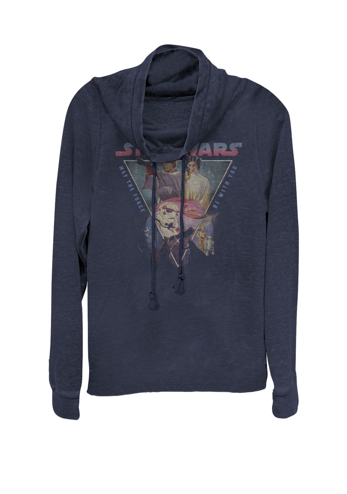 Retro Movie Poster May the Force Be With You Cowl Neck Graphic Pullover