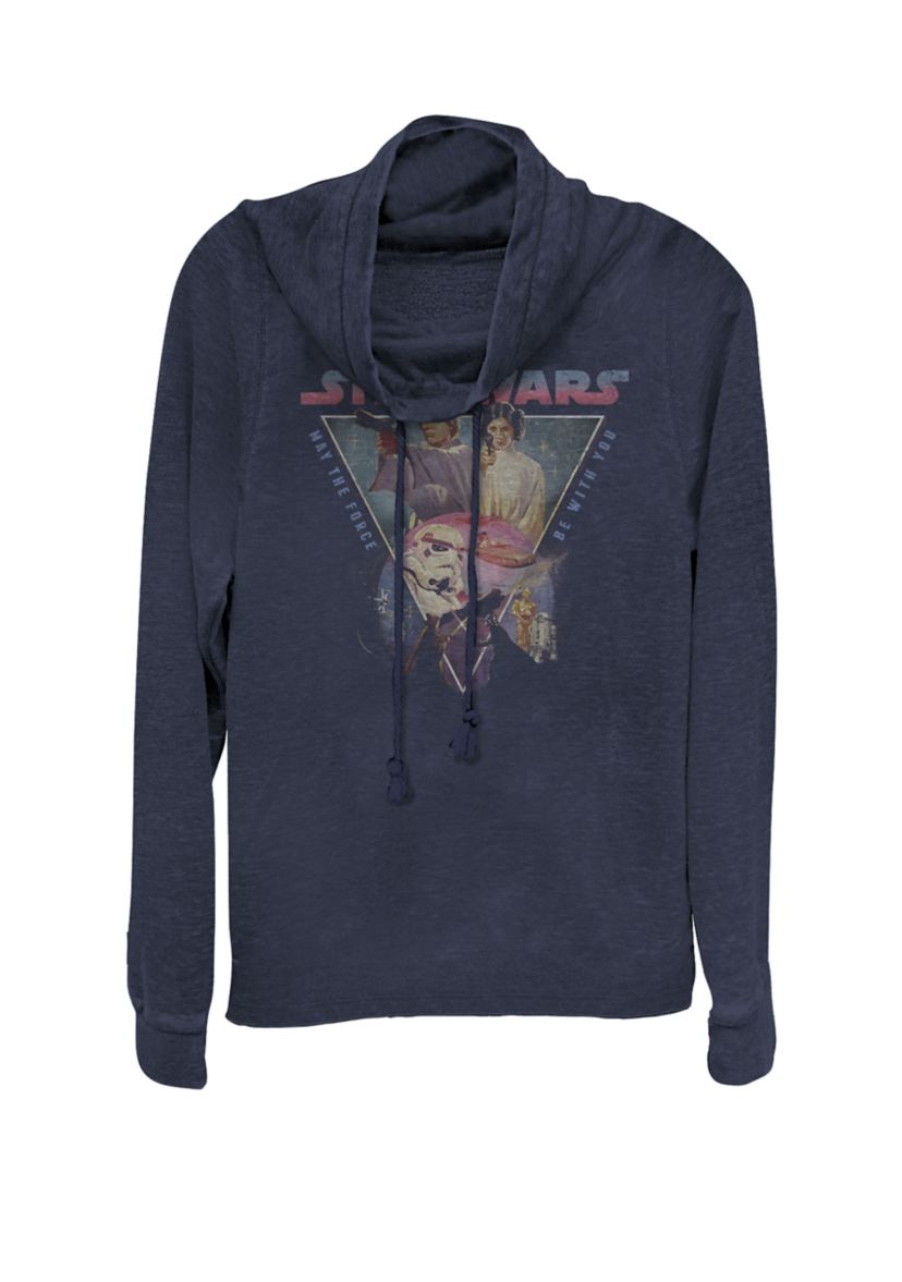 Retro Movie Poster May the Force Be With You Cowl Neck Graphic Pullover