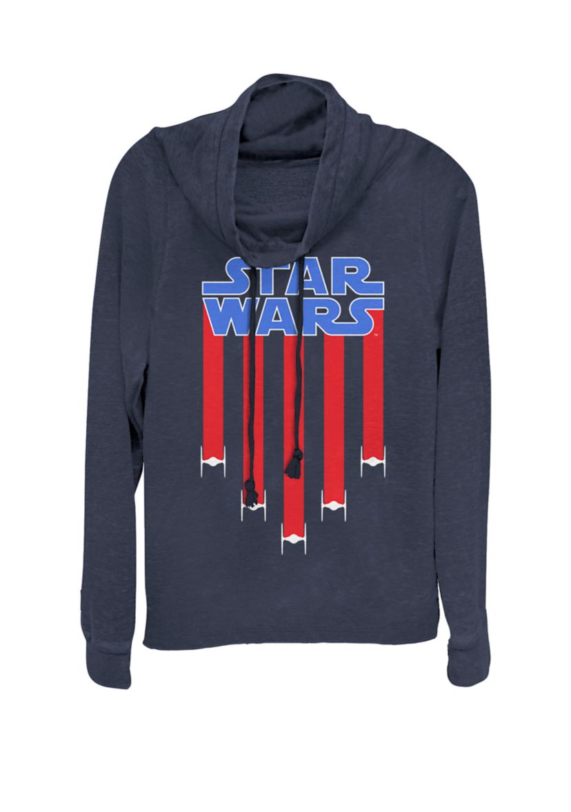 Fighter Jets Star Bangled Banner July 4th Cowl Neck Graphic Pullover