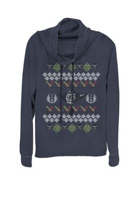 Star Wars Women's Christmas Yoda Jedi Holiday Ugly Sweater Cowl Neck Graphic Pullover