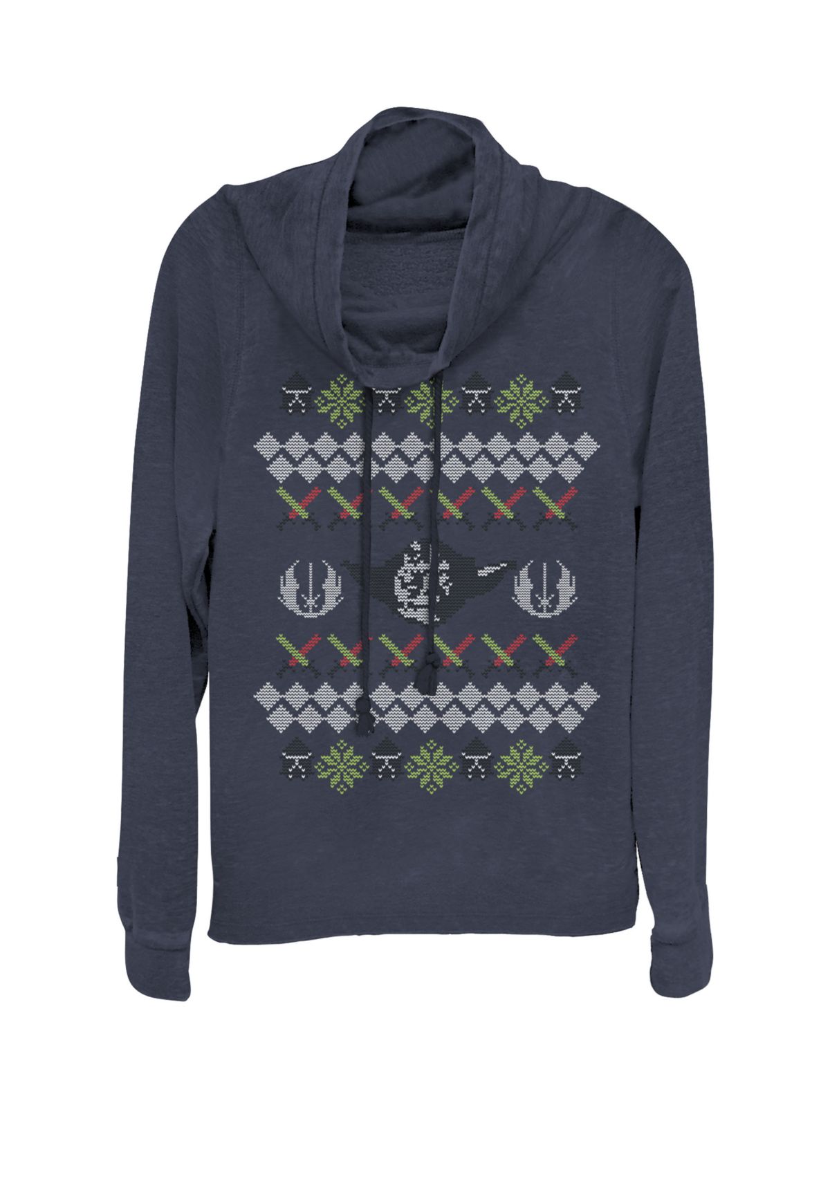 Christmas Yoda Jedi Holiday Ugly Sweater Cowl Neck Graphic Pullover