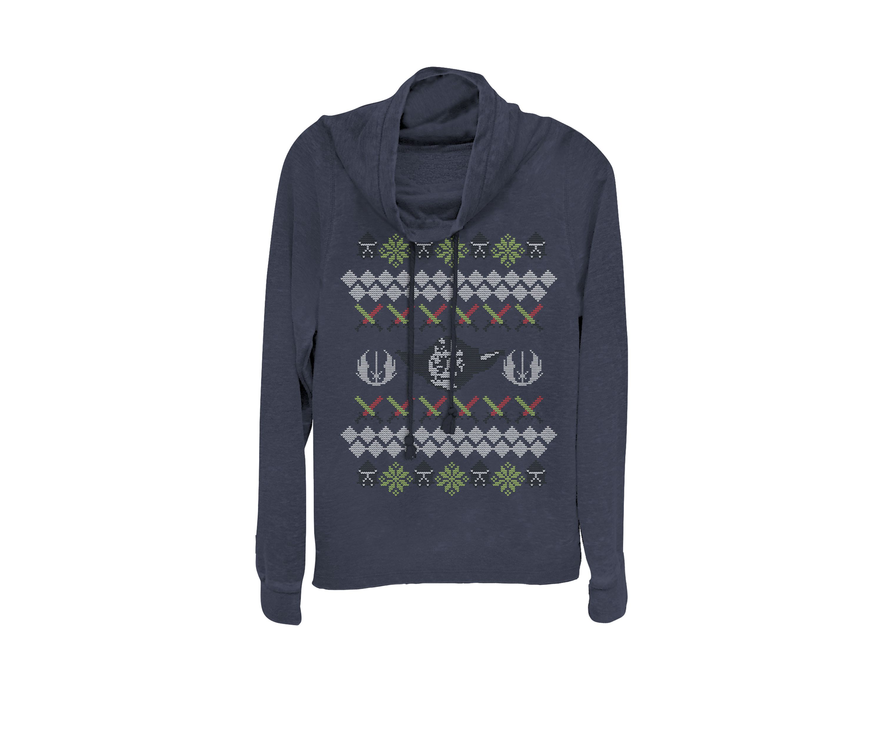 Christmas Yoda Jedi Holiday Ugly Sweater Cowl Neck Graphic Pullover