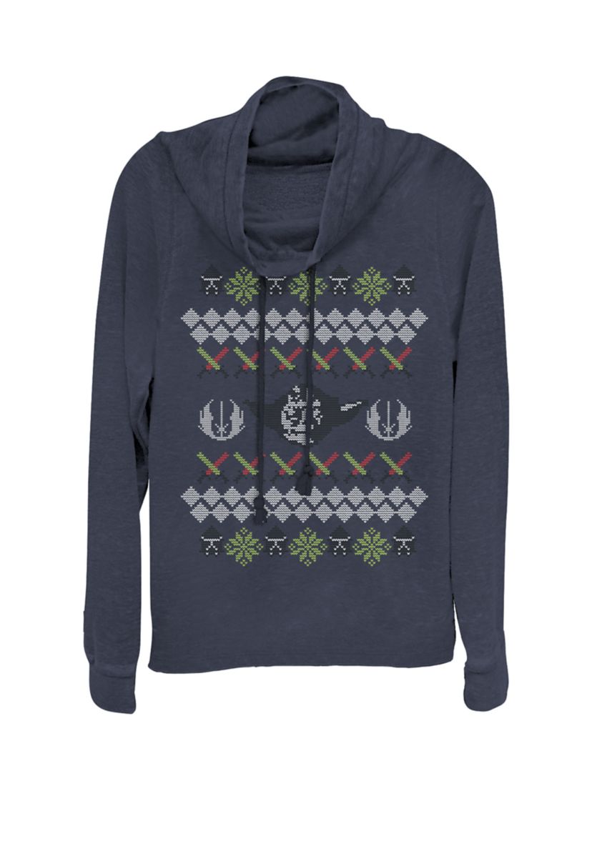 Christmas Yoda Jedi Holiday Ugly Sweater Cowl Neck Graphic Pullover