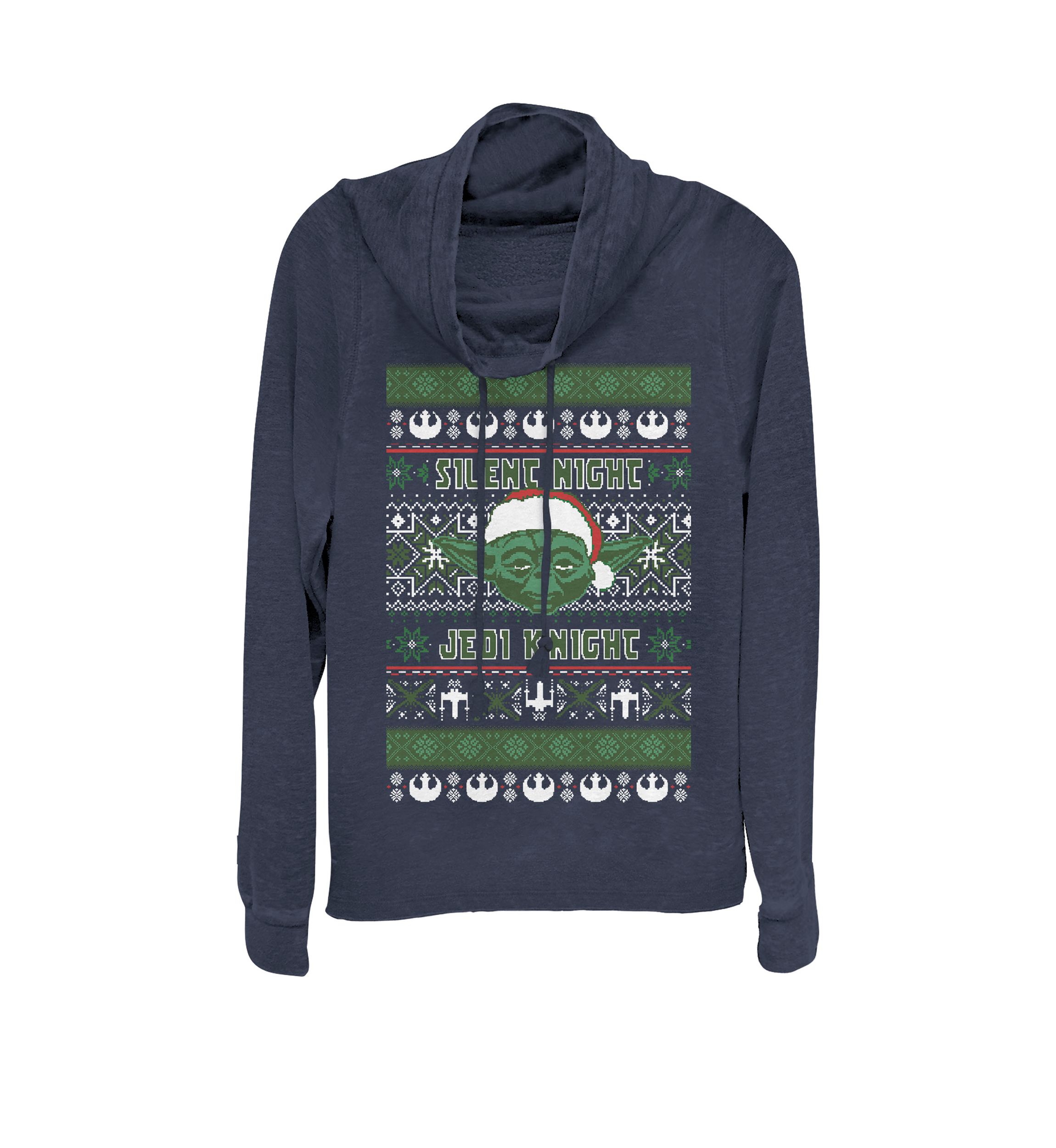 Yoda Silent Night Christmas Sweater Cowl Neck Graphic Pullover
