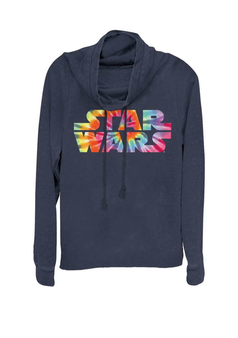 Tie Dye Logo Fill Graphic Cowl Neck Pullover