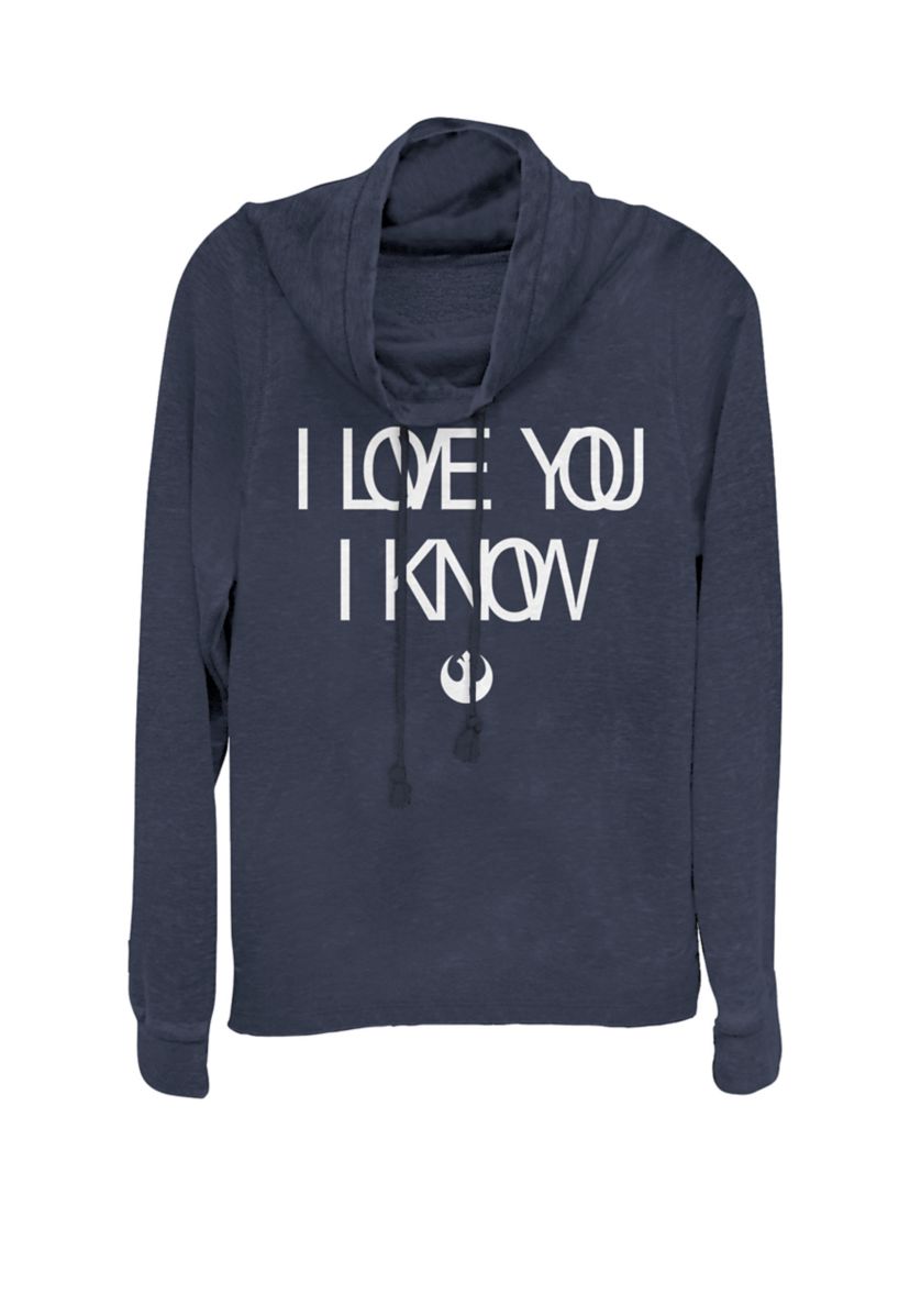 Love You I Know Rebel Symbol Cowl Neck Graphic Pullover