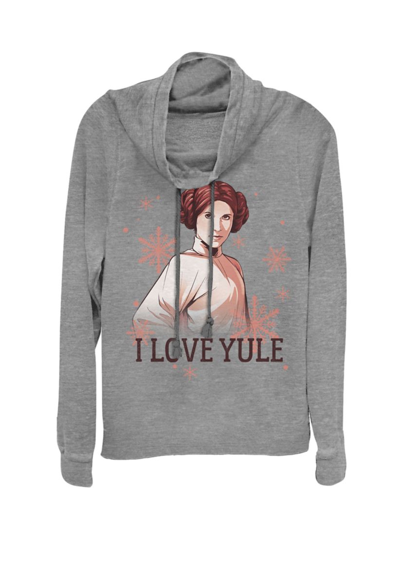 Christmas Princess Leia I Love Yule Cowl Neck Graphic Pullover