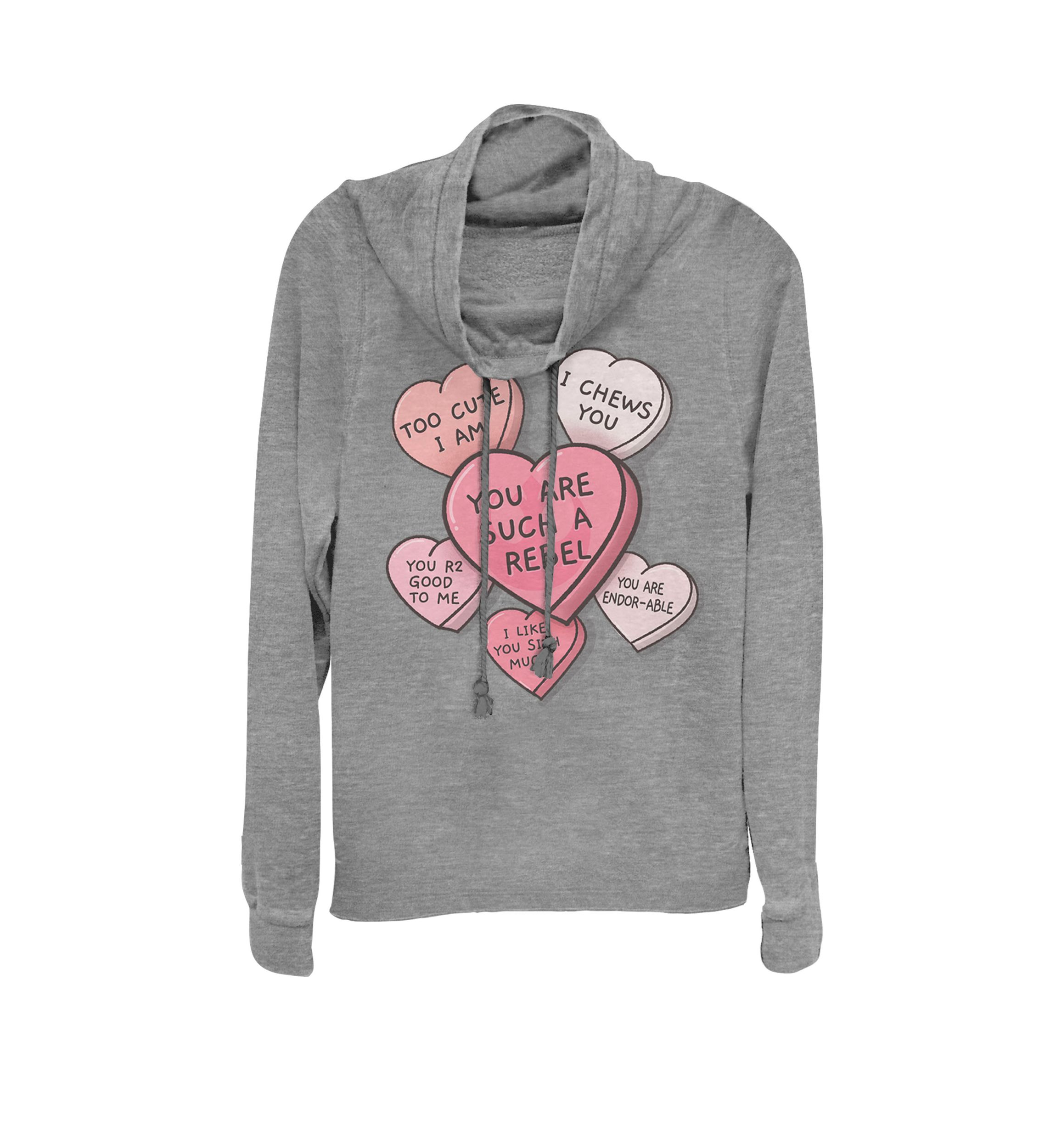 Star Wars Valentines Candy Heart Quotes Cowl Neck Graphic Pullover