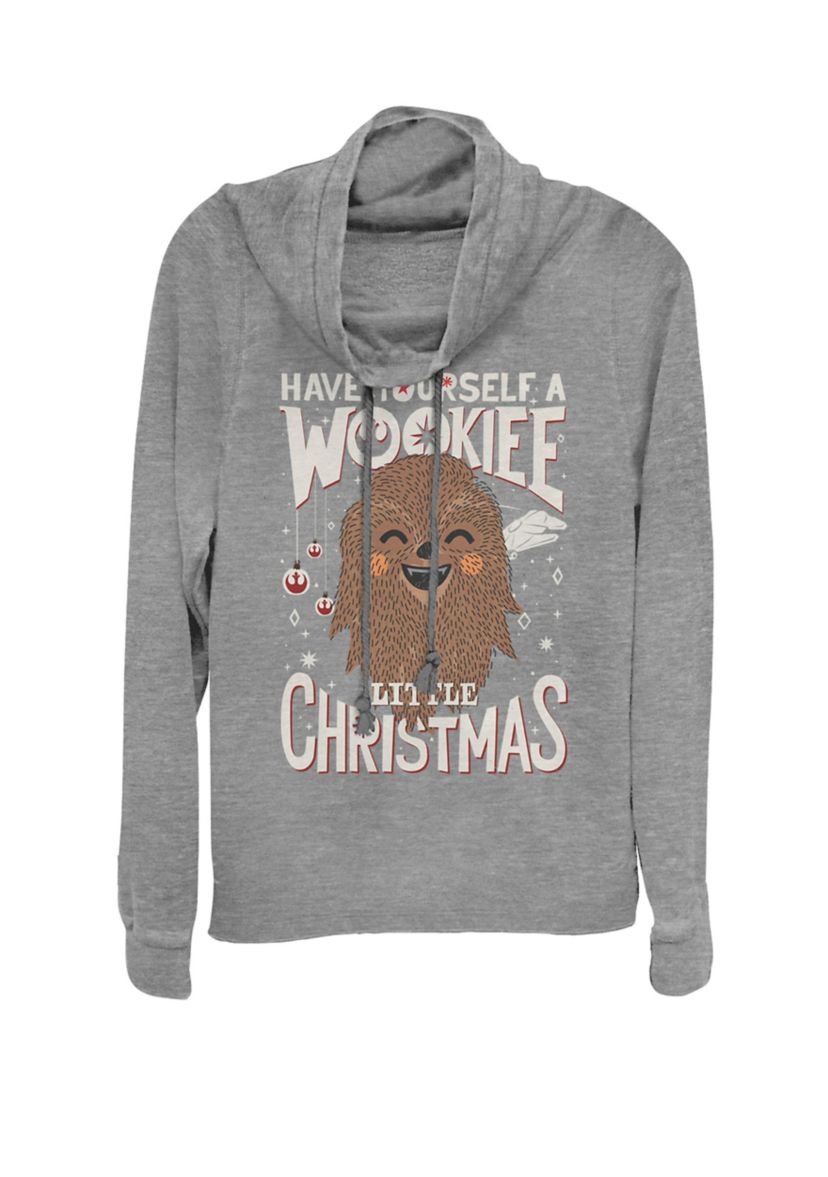 Wookiee Christmas Sketched Cowl Neck Graphic Pullover