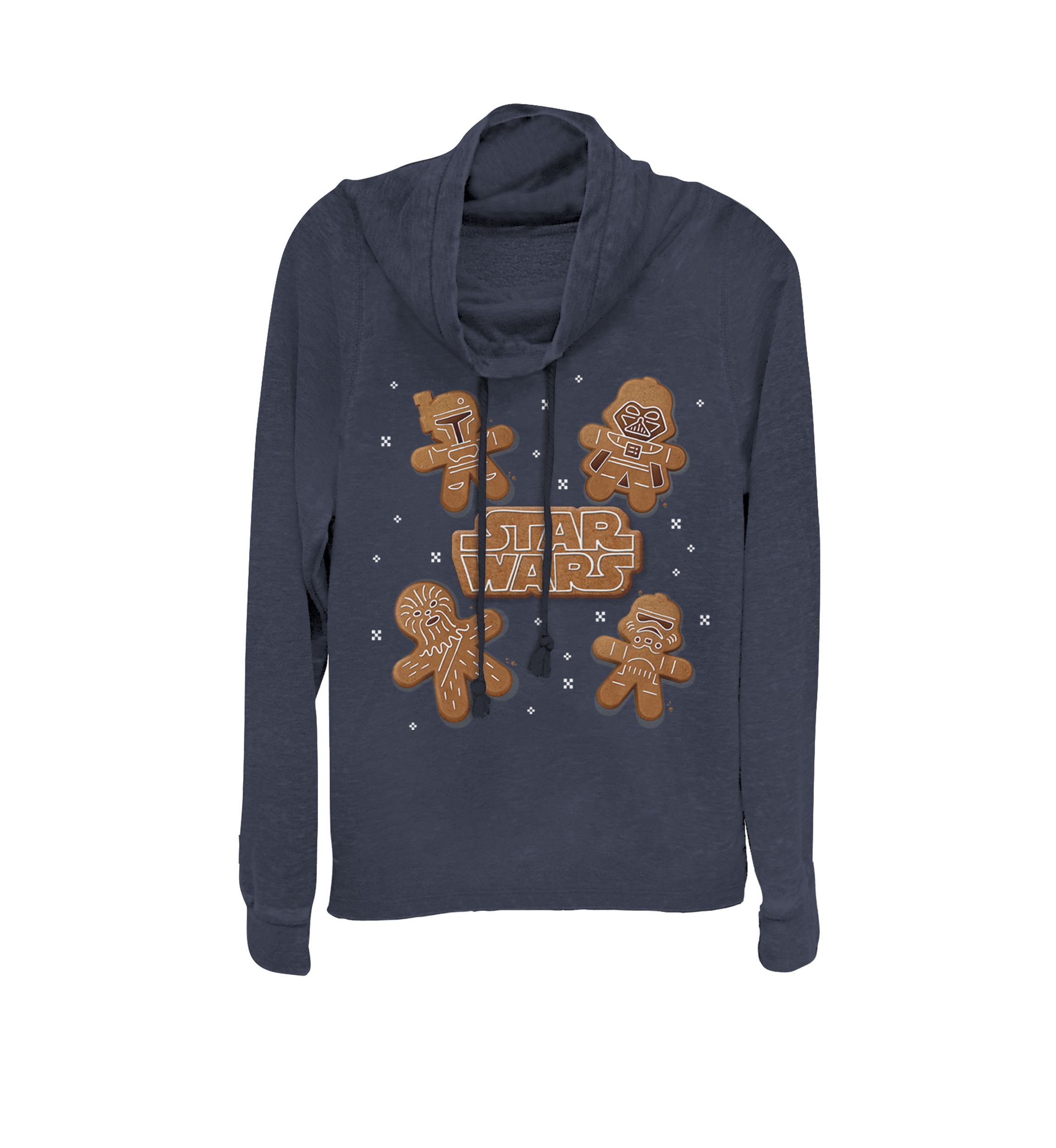 Christmas Gingerbread Cookie Characters Cowl Neck Graphic Pullover